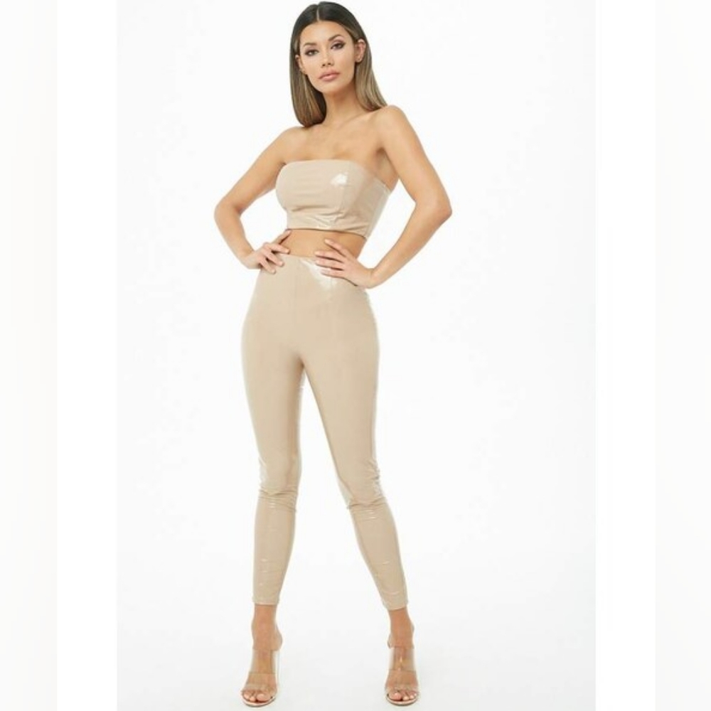 NWT Rare Forever 21 Vinyl PVC Bandeau Leggings Coord Set